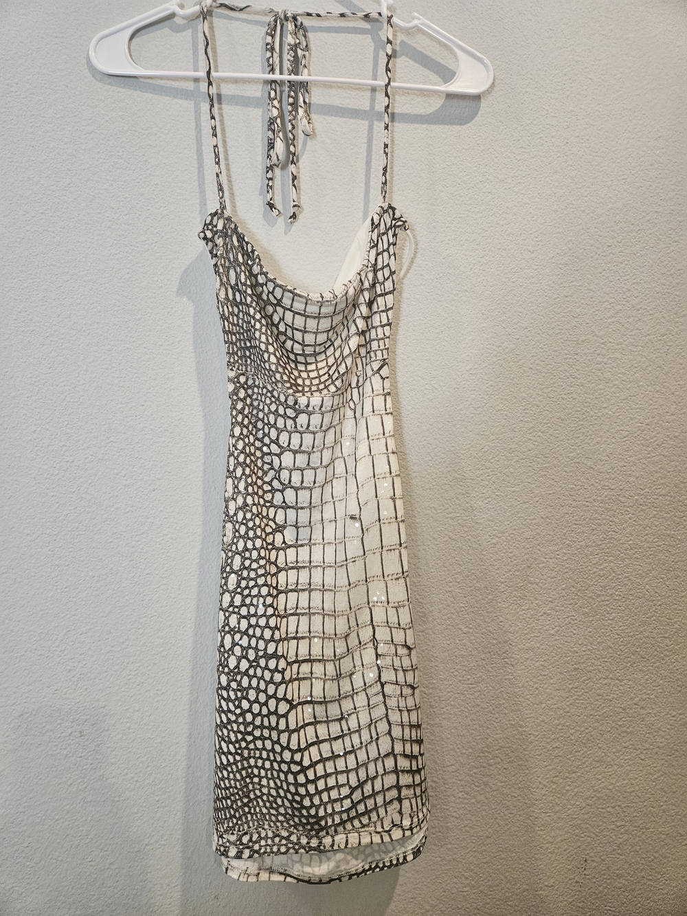 Crocodile-Print Halter Mini Dress